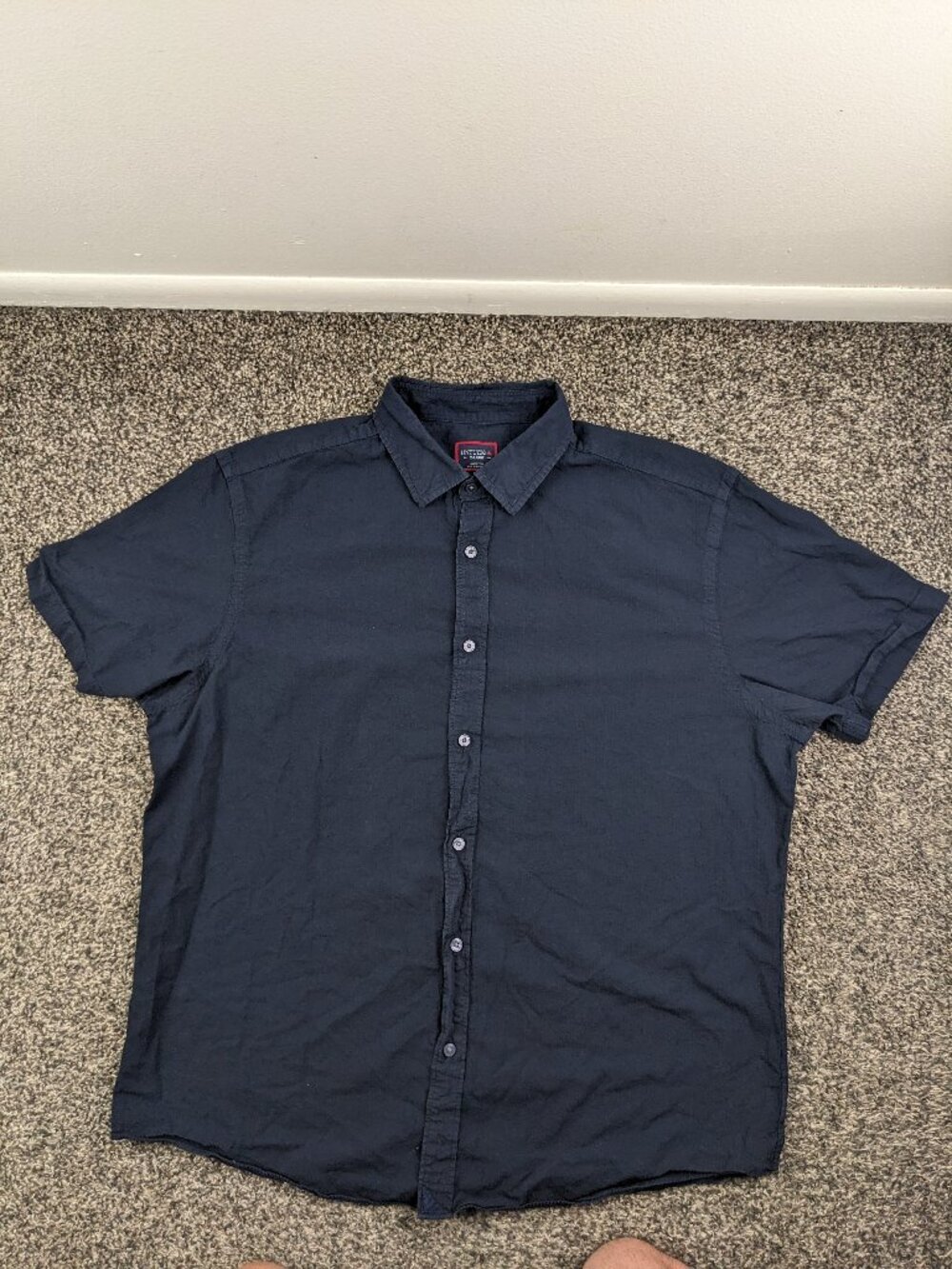 UNTUCKit Shirt Seersucker Short Sleeve Button Up Navy Blue Mens XL